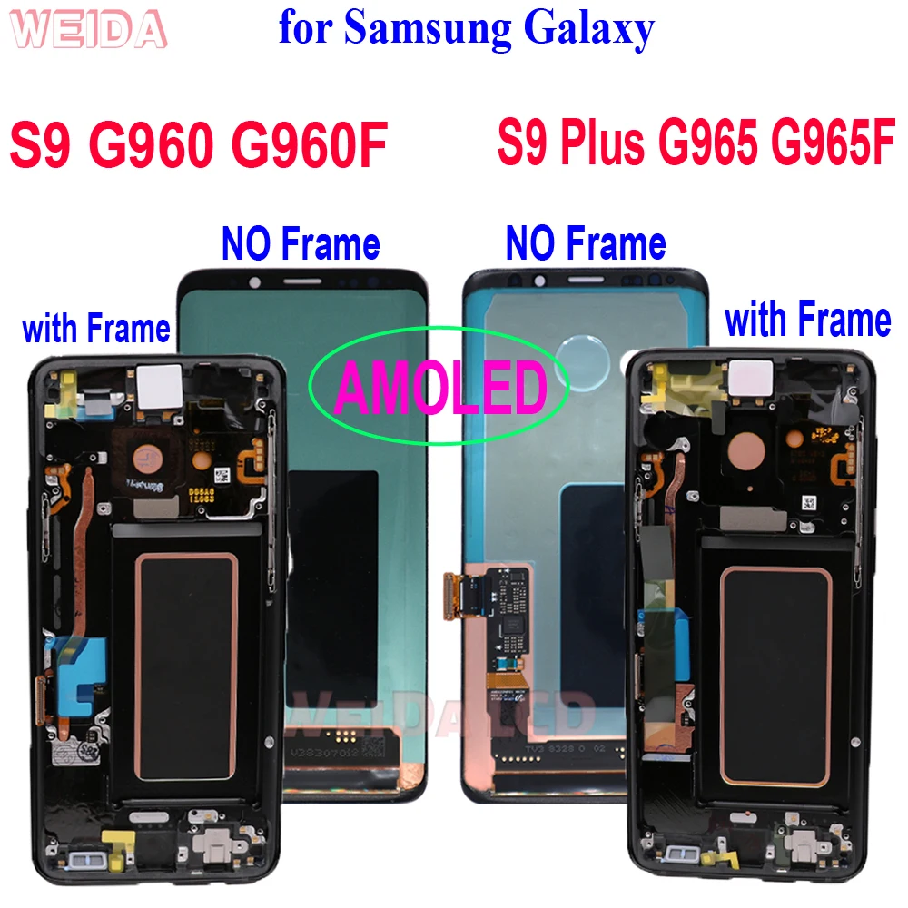 

Super AMOLED for Samsung Galaxy S9 G960 G960F LCD S9 Plus S9+ G965 G965F LCD Display Touch Screen Digitizer Assembly with Frame
