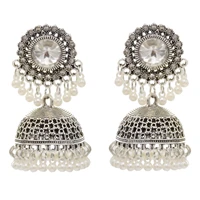 vintage indian jhumka dangle drop earrings for women acrylic rhinestone pearl tassel turkish afghan costume jewelry accessories