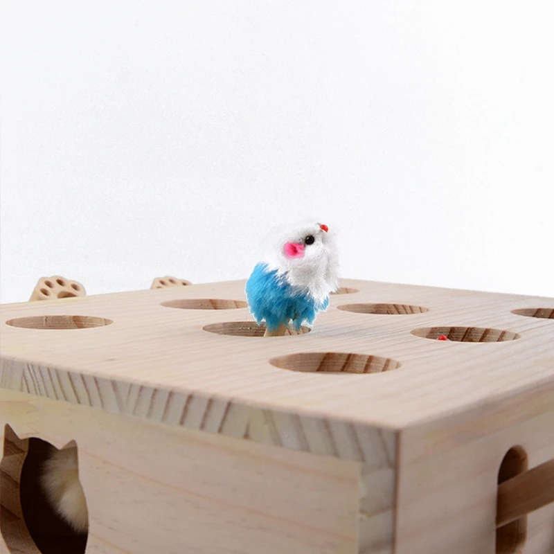 

Solid Wooden Cat Toy Puzzle Interactive Toys Whack A Mole Shape Hamster Funny Wooden Box For Playing Cat Supplies Doll