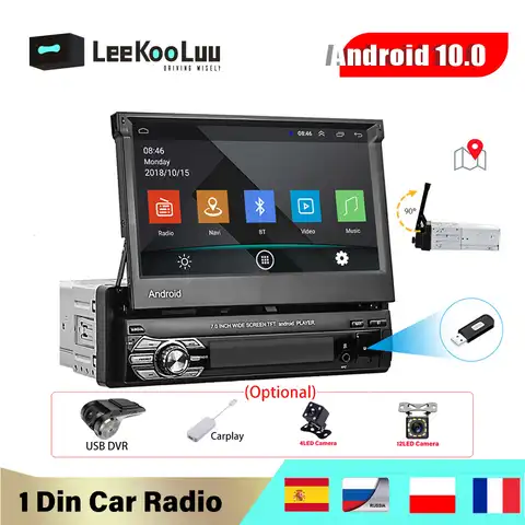 Автомагнитола LeeKooLuu, 1 Din, Android 10,1, выдвижной сенсорный экран, GPS, Bluetooth, Wi-Fi, Mirrorlink
