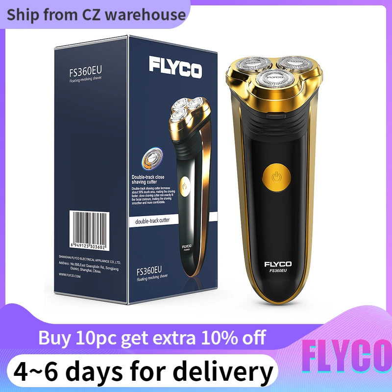 Перезаряжаемая электробритва FLYCO FS360EU Вращающаяся бритва триммеры для бороды с 3