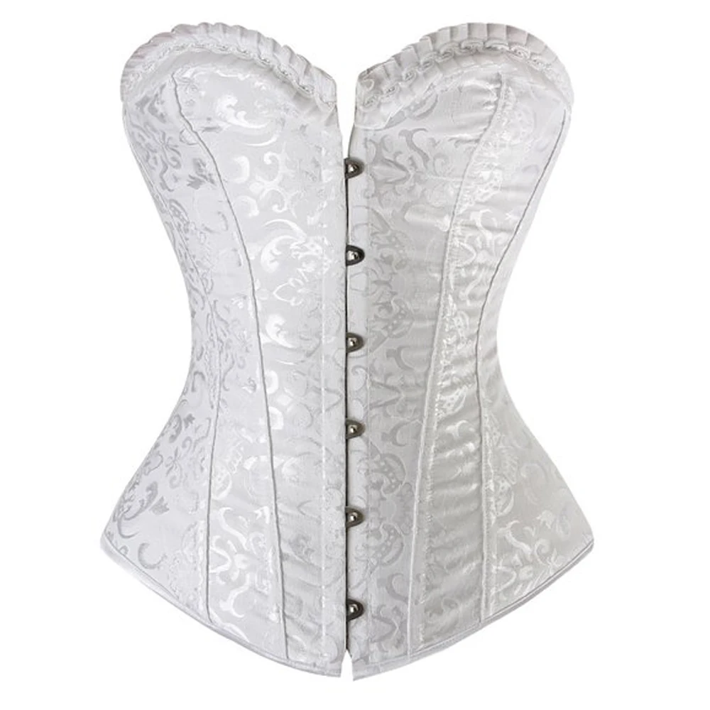 

Womens Sexy Jacquard Spiral Steel Boned Overbust Corset Boned Lace up Waist Training Lingerie Bridal Bustier Top Plus Size S-6XL