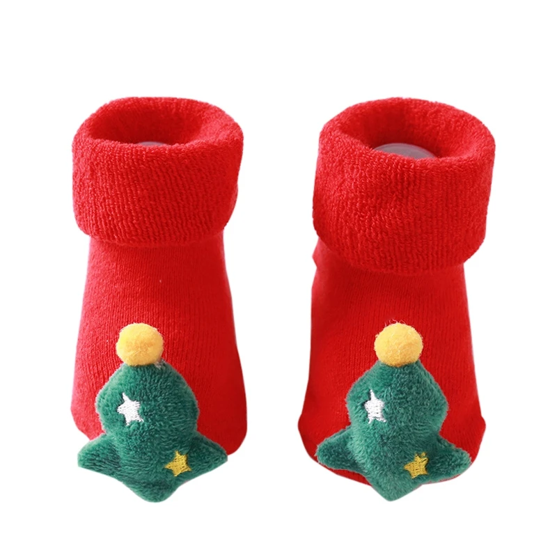 Хлопковые рождественские носки для новорожденных Нескользящие напольные