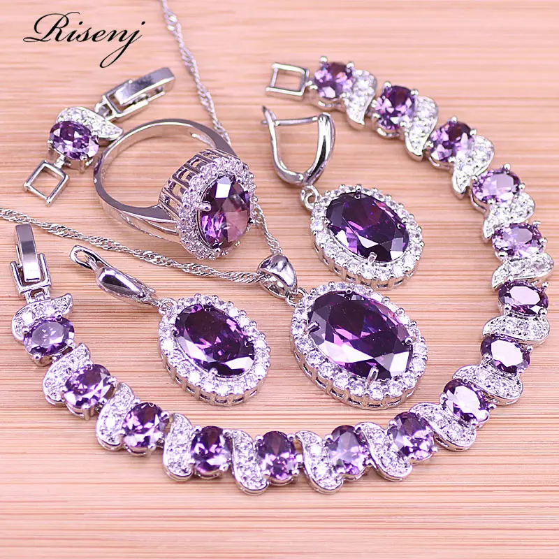 

Женский комплект из колье и браслета Risenj, из серебра 925 пробы с фиолетовым цирконием