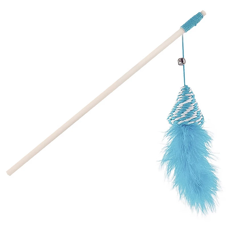 

1Pcs Interactive Cat Wand Fun Fake Feather Wooden Pole With Bell Kitten Teaser Pet Teaser Toy Cat Playing Funny Porcelain Toy