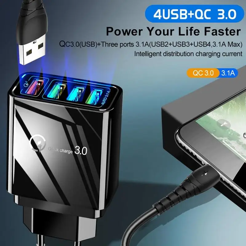 4 порта быстрое зарядное устройство QC 3 0 usb хаб Быстрая зарядка EU US UK штепсельная