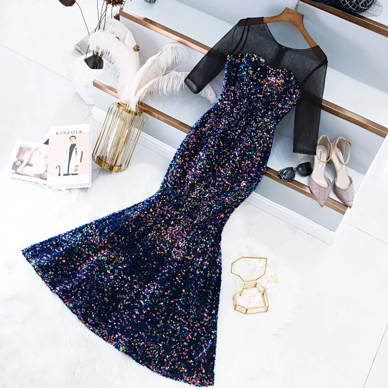 

2020 New Queen Sling Fashion Luxury Banquet Mid-length Evening Dress Evening Dresses Long Mermaid Dress Vestidos De Fiesta Gown
