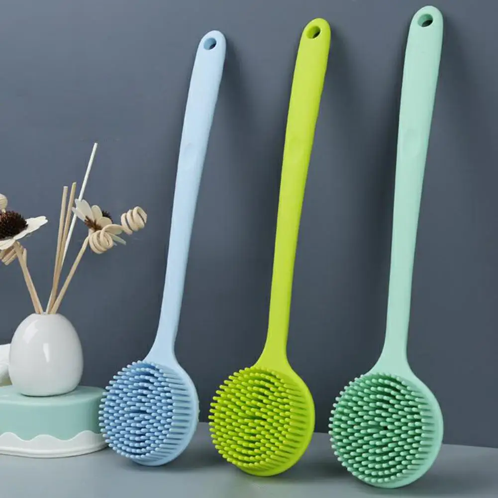 Двусторонняя силиконовая щетка для душа и тела с длинной ручкой|Банные щетки