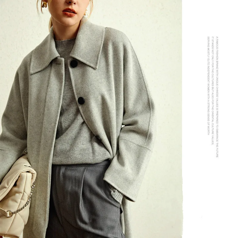 

Collection grade 780g high weight pure cashmere double layer women woolen coat black grey camel color long ladies winter coat