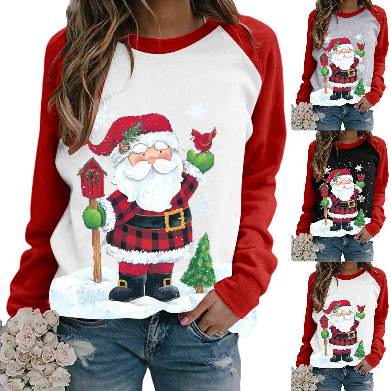 Женская Повседневная Рождественская рубашка с длинным рукавом и принтом реглан