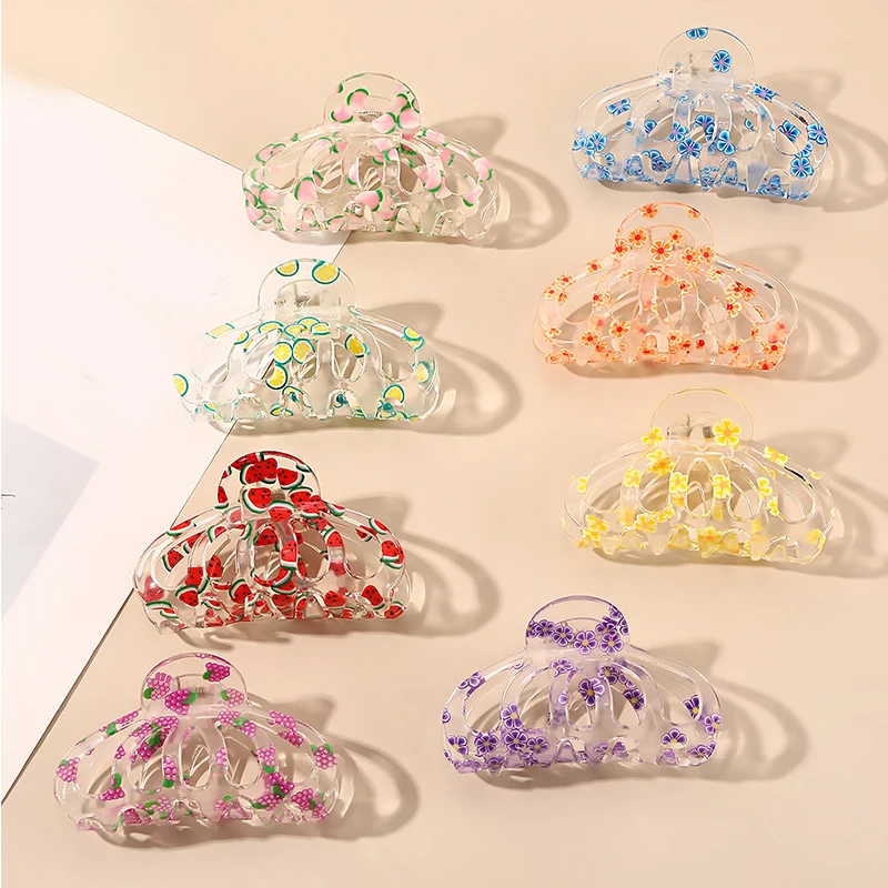 

Transparent Hair Claws Crab Hair Claws Fashion Flowers Barrette for Women Hair Accessories Simple Style Hair Crab Shark Clip