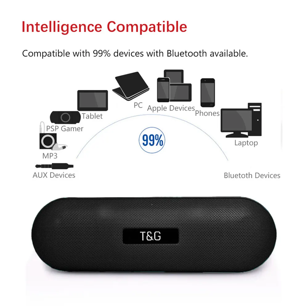 Портативный Bluetooth динамик с fm-радио светодиодный Бумбокс сабвуфер TF USB AUX объемный