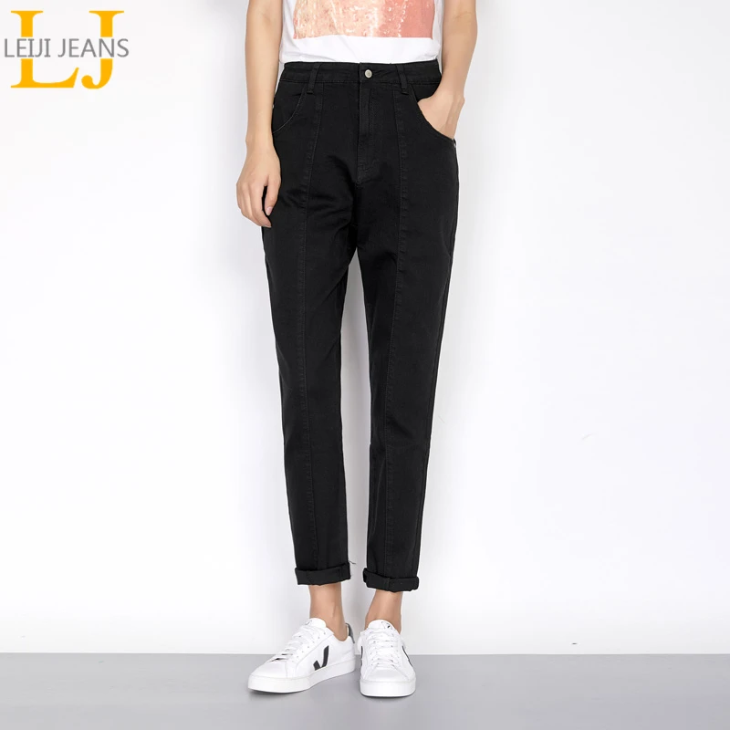 

Leijijeans all season women harem jeans black women pants high waisted jeans women loose jeans full length denim lady jeans