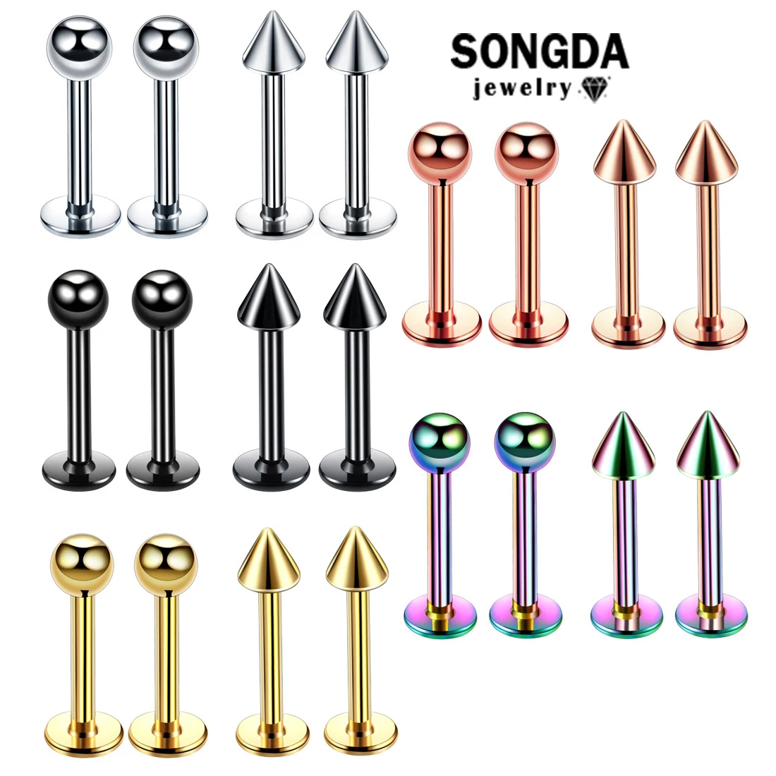 

1 Pcs Stainless Steel Piercing Lip Nail Stud Earrings Tapered Sphere Available Size Trendy Personality Artist Trendy Accessories