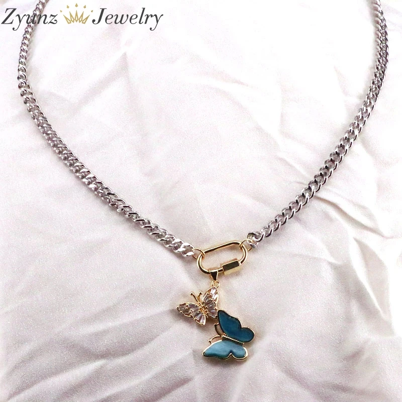 5PCS Micro Pave CZ Butterfly Pendant Necklace for Women Party Statement Fashion Cuban Chain Jewelry Gifts | Украшения и