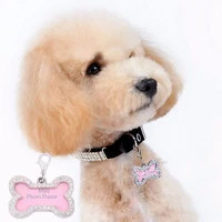 lovely personalized puppy pet diamond bone shining stainless steel tag pendant pet id tags pet charms dog collar accessories