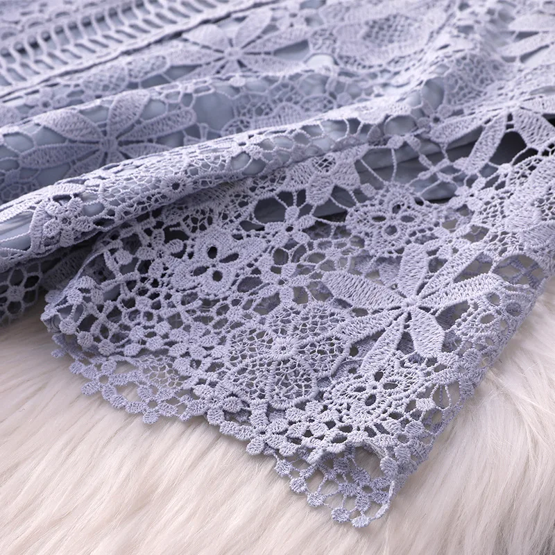 

Summer Dresses 2021 Celebrity New Superior Quality Office Early Solid Short Sleeved Lace Dress Women Hollowing Out Party Dress