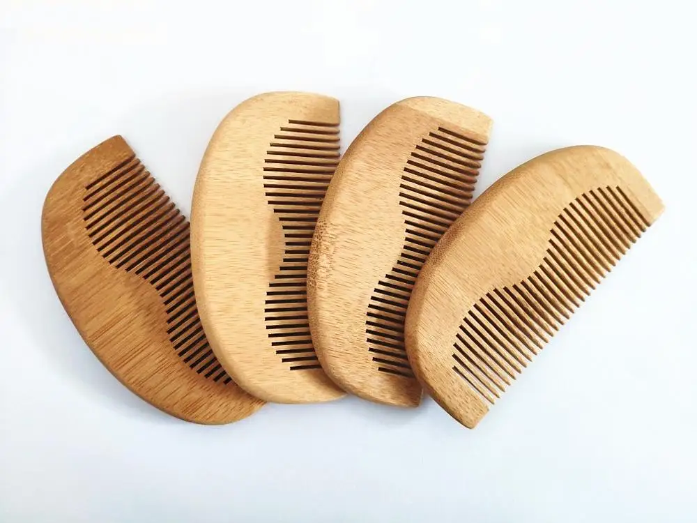 1PCS Natural Bamboo Wood Fine-Tooth Moon Comb Women Hair Care Professional Men's Beard Tools | Красота и здоровье