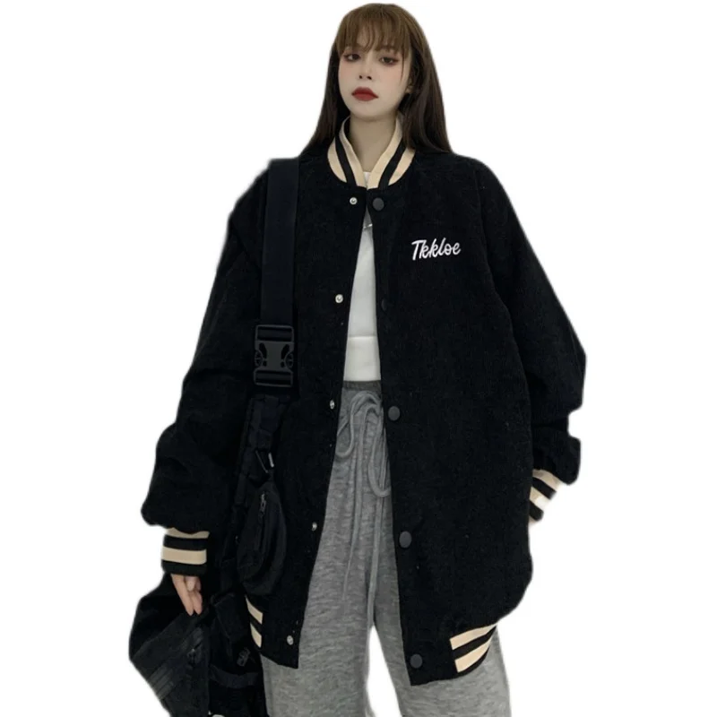 

Corduroy Jacket Women's Baseball Jacket 2021 Autumn Street Style Alphabet Harajuku Style Basic Oversized Retro Jacket Women