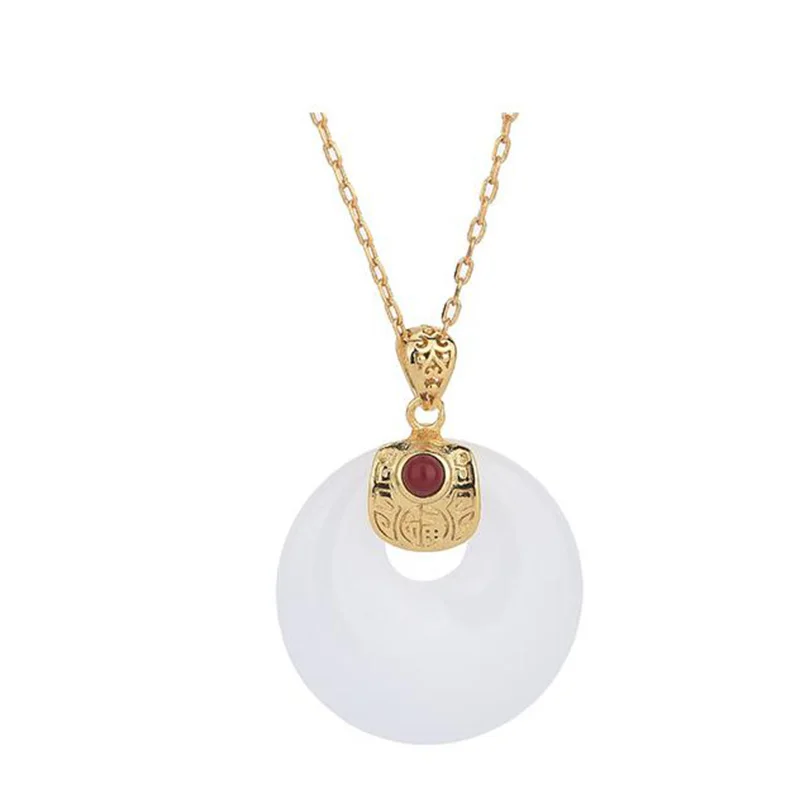 

Hetian Jade Safety Buckle Necklace Classic Inlaid Natural Stone Necklace Pendant