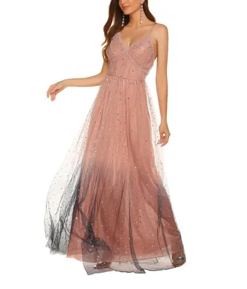 Шифоновые вечерние платья с градиентом для выпускного вечера украшенные бисером