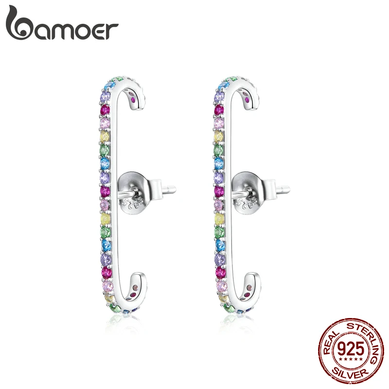 

Memnon 925 Sterling Silver Colorful rainbow Stud Earrings for Girl Enamel Asymmetry Hypoallergenic Ear Stud for Kids BSE465