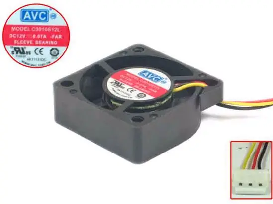 Вентилятор для сервера AVC C3010S12L, постоянный ток 12 В, 0,07 А, 3 провода, 30x30x10 мм