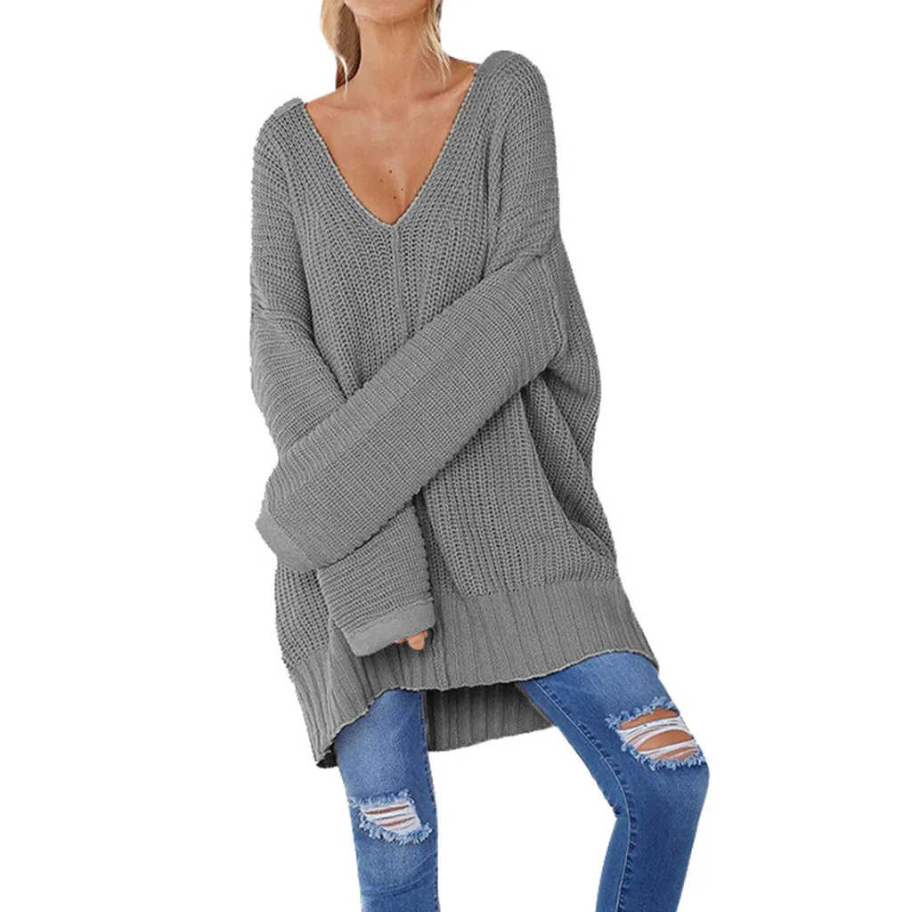 Autumn Winter Sweater Women V-Neck Loose Pullovers Casual Solid Long Sleeve Jumper Lazy Blouse pull femme | Женская одежда