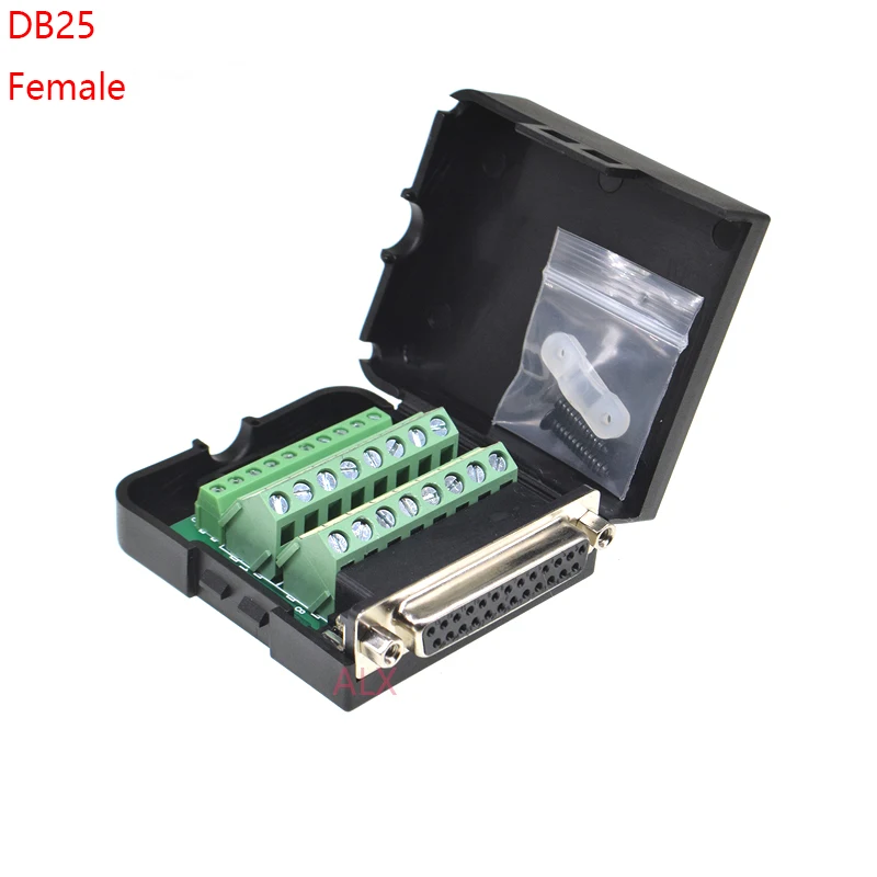 1 шт. DB25 25PIN 2 рядный гнездовой разъем Клеммный адаптер с черным корпусом D SUB провод