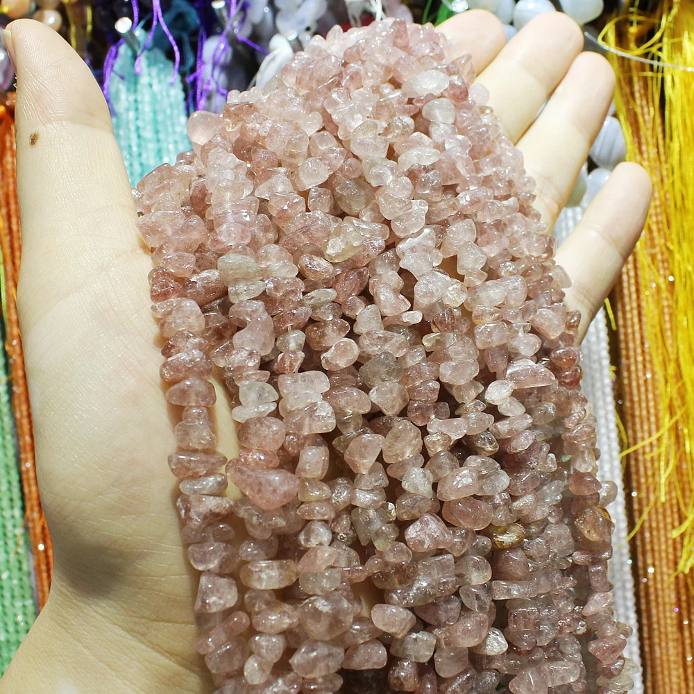 

Natural Stone Strawberry Crystal Gravel 5-8mm Loose Beads Semi-finished Products For Jewelry Making Necklace DIY Bracelet 32cm