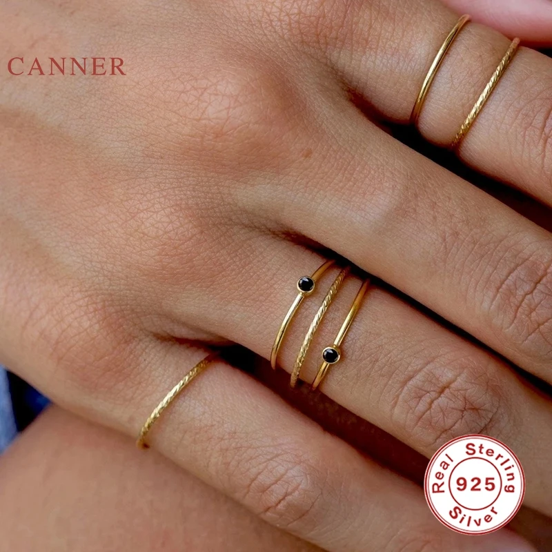 Кольцо CANNER Mini с черным бриллиантом 100% Стерлинговое Серебро 925 пробы позолоченные