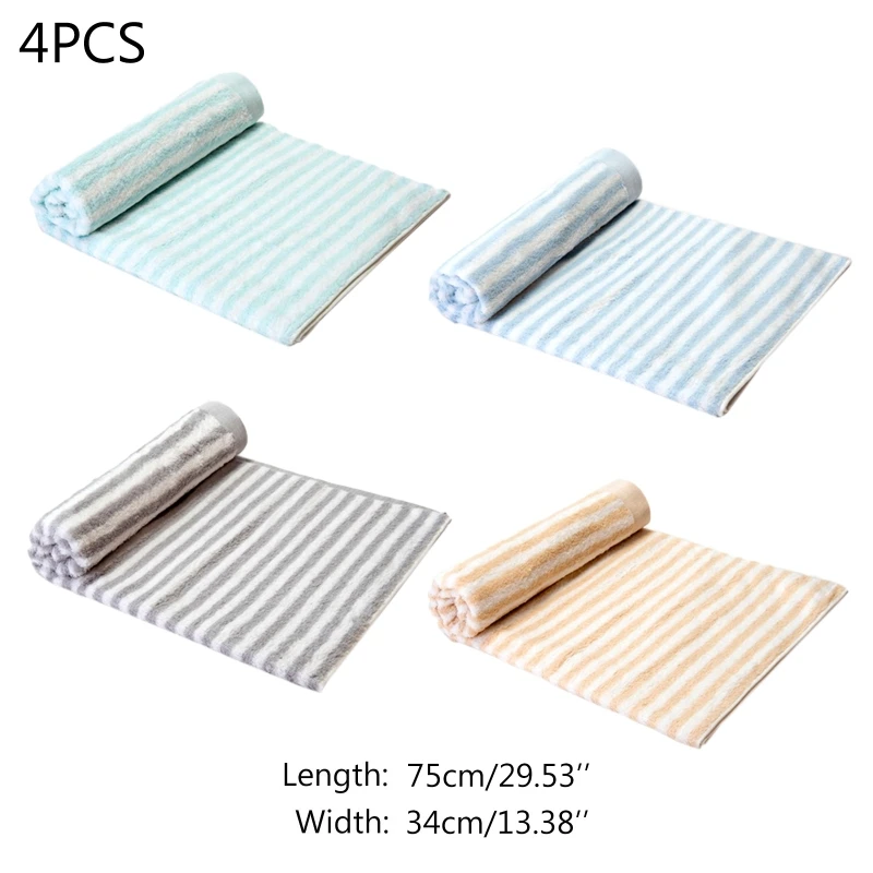 

4Pcs/Pack 34x75cm Soft Cotton Stripe Face Towel Breathable Absorbent Bathroom Washcloth Home Hotel Travel Towel Baby Bath Towel