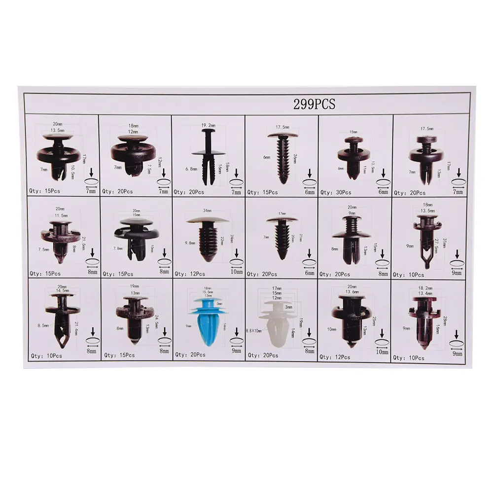 299 шт./компл. 18 размеров заклепки с нажимным штифтом для кузова автомобиля