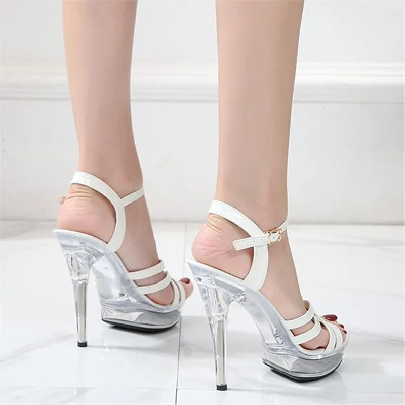 Summer Shoes Women Pu leather Sandals Striptease Walking Show Model Transparent high-heeled 13/15 cm Black | Обувь