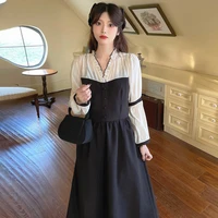 dress for women mid length autumn and winter sweet temperament v neck waist controlled slimming puff sleeve long sleeve dress