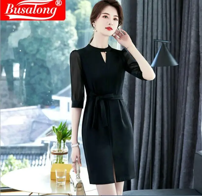 Женское облегающее платье с поясом коротким рукавом | Женская одежда