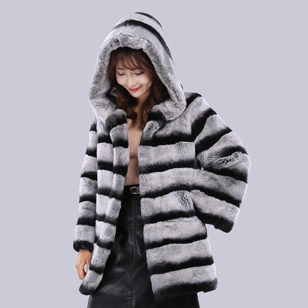 Женские зимние теплые шубы из Шиншиллы 100% натуральные меховые куртки кролика