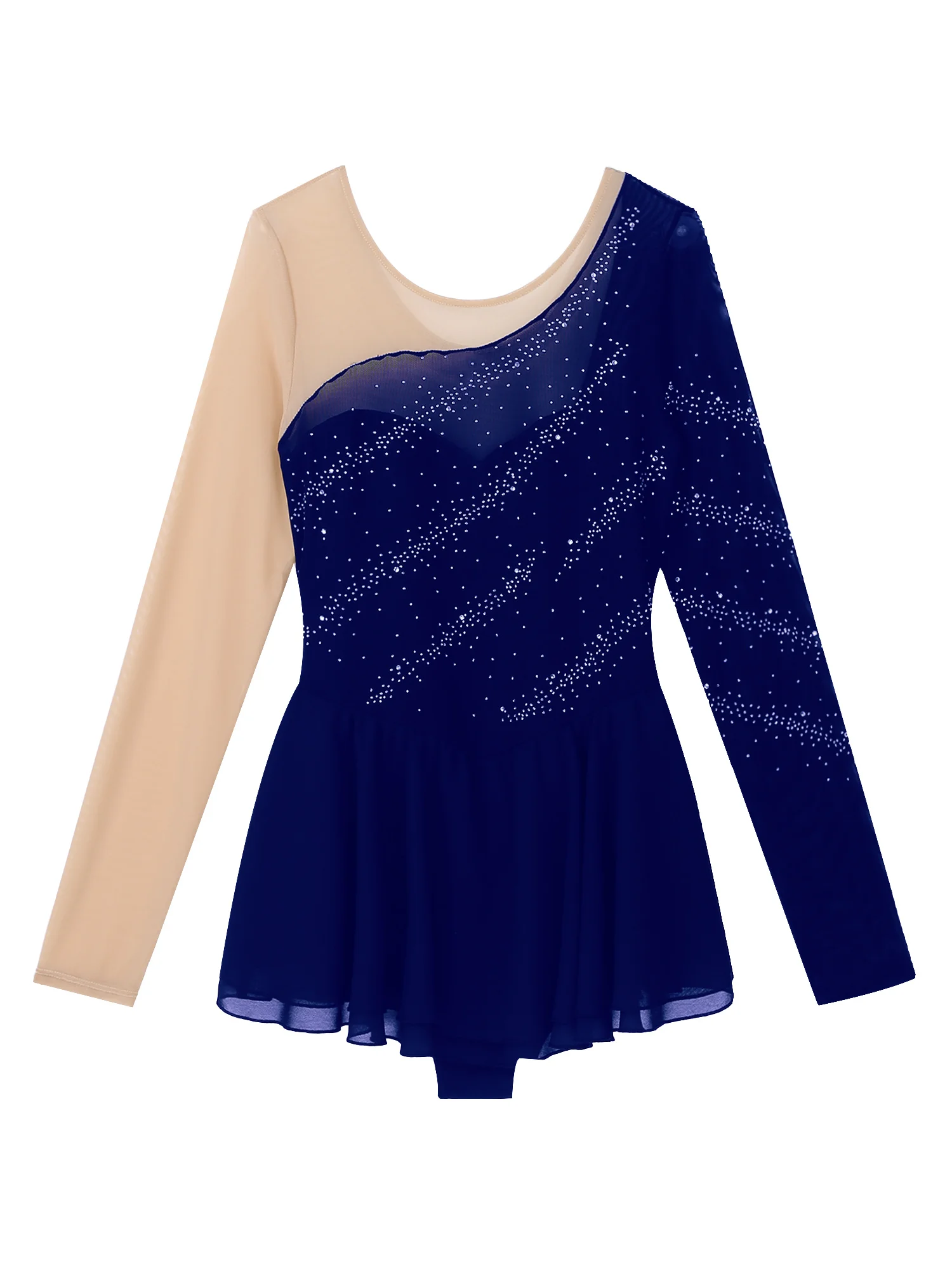 Women's Ice Skating Dress Ballet Dance Leotard Adult Mesh Long Sleeve Rhythmic Gymnastics Leotard Rhinestones Dance Costumes