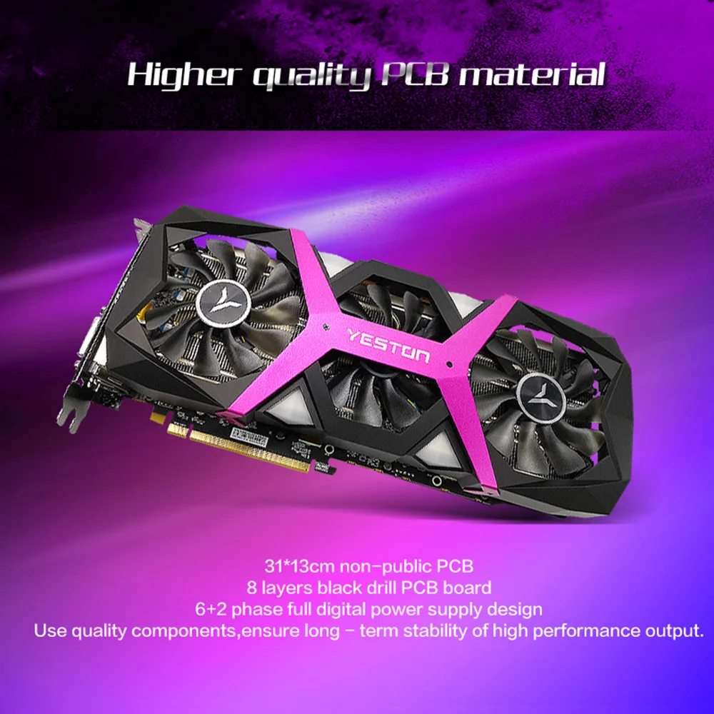 Yeston Radeon RX 580 RX580 8G видеокарта GDDR5 256bit игра PCI Express x16 3,0 Видео игровой DVI-D+ HD+ 3DP для рабочего стола