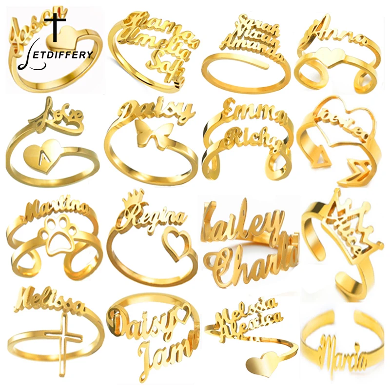 

Letdiffery Fashion Custom Name Rings Stainless Steel Adjustable Size Personalized Nameplate Open Rings Jewelry Gift Dropshipping