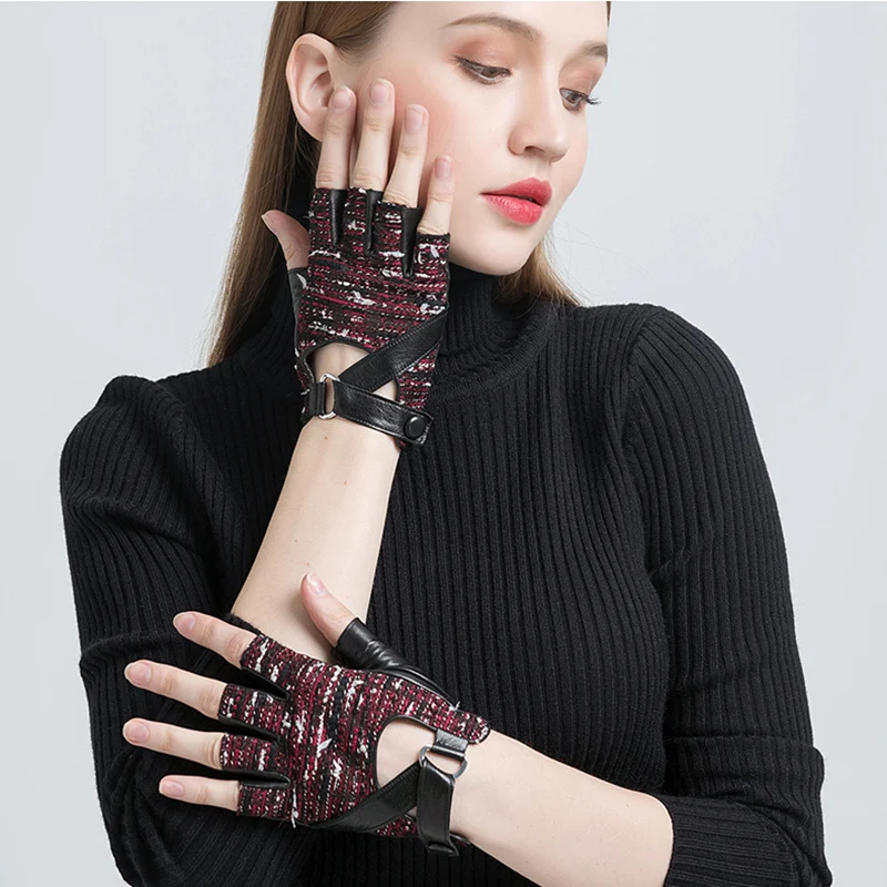 Женские перчатки на полпальца Gours черные из натуральной козьей кожи GSL065 зима 2019 |