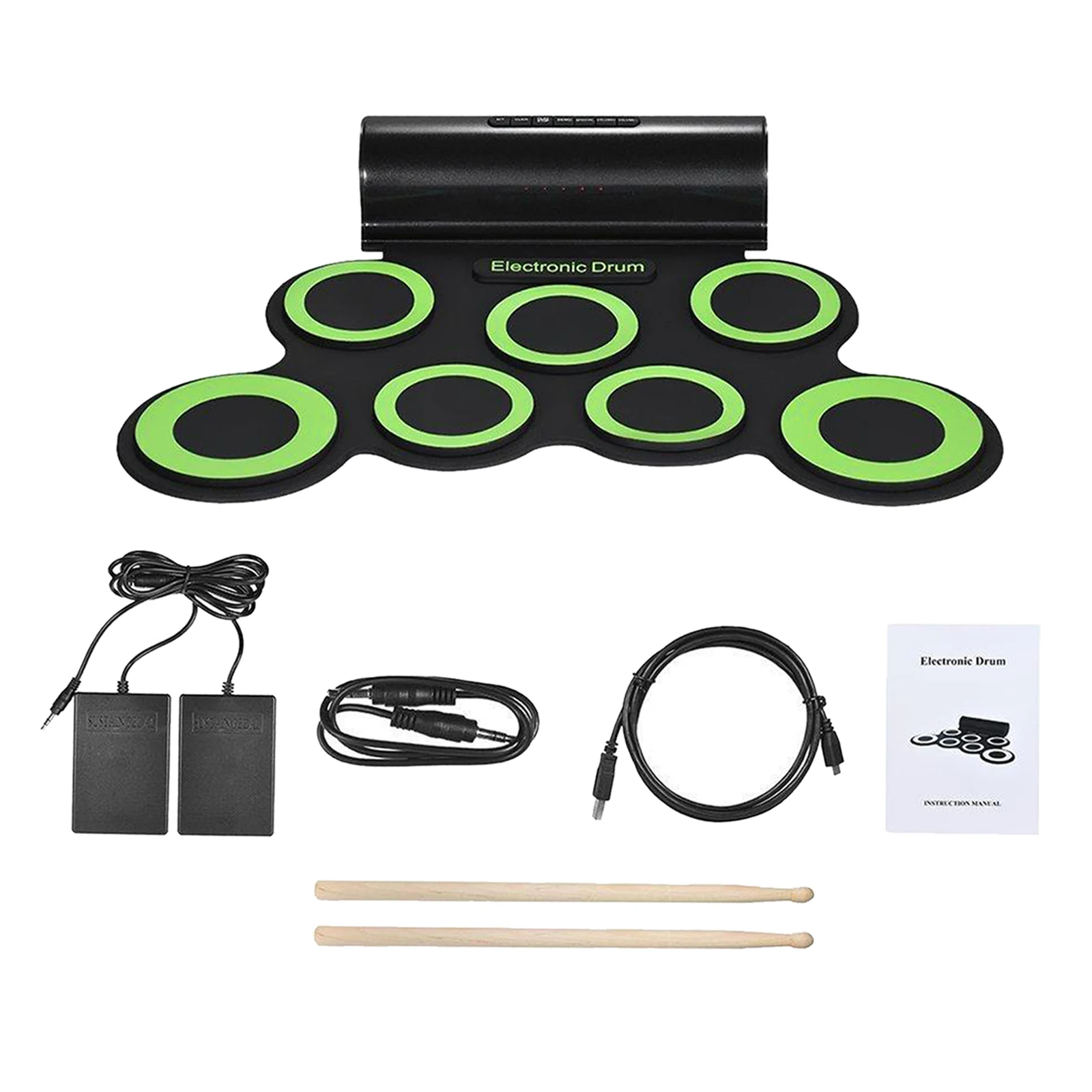 

7 Pads MIDI Electronic Roll Up Drum Kits Built-in Dual Speaker Pedals Drum Sticks Practice Pad Kids Beginner Festival Gift