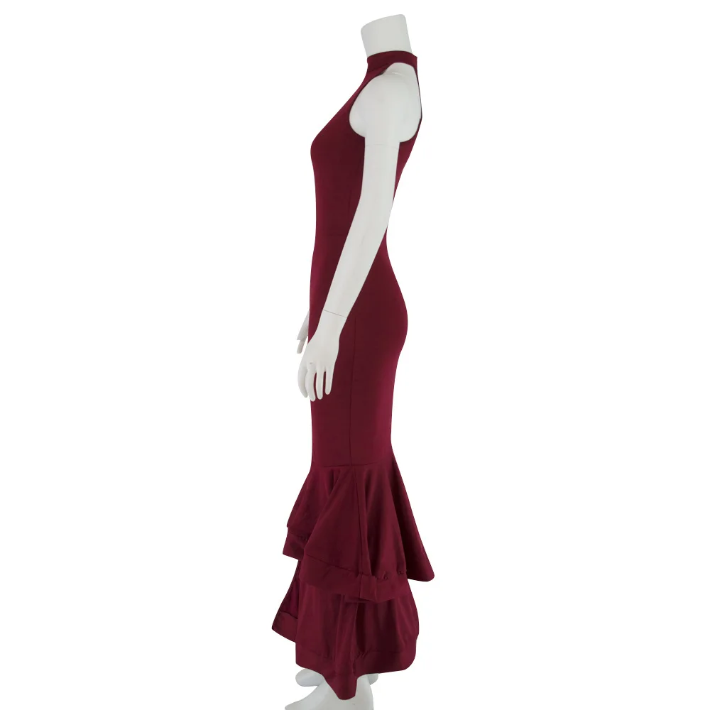 Сексуальная Bodycon вечерние платье Элегантное синее платье с рюшами и длинными Русалка Вечерние Для женщин без рукавов; сезон лето; женская обувь черного цвета с лямкой на шее Макси платья клуб