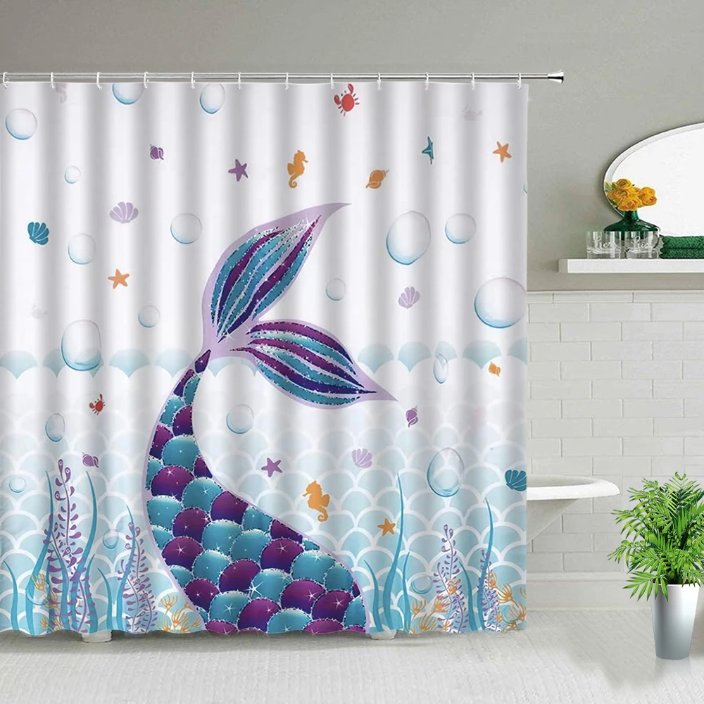 

Fairy Tale Mermaid Tail Pattern Bathroom Shower Curtains Colorful Scales Waterproof Polyester Cloth Curtain for Bathroom Decor