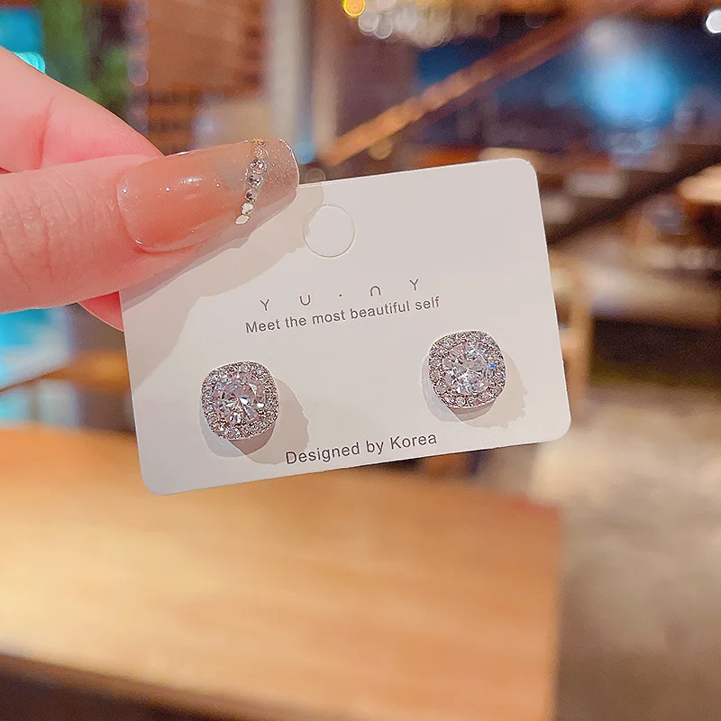 Женские серьги с квадратными бриллиантами серебро 925 пробы | Украшения и