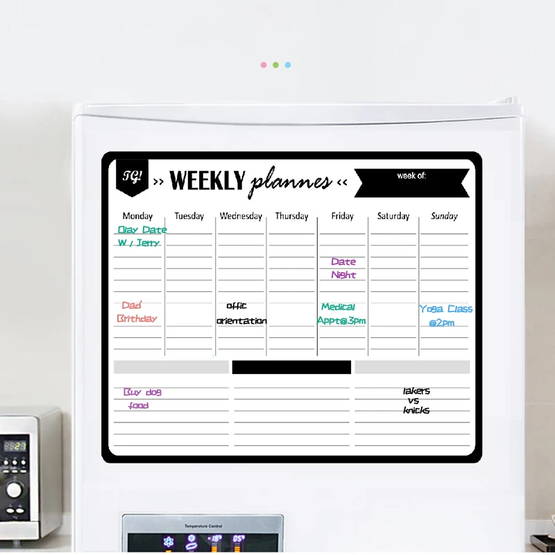 Magnetic Weekly Monthly Work Planner Wall Sticker Fridge Magnet Writing Drawing Memo Schedule Erasable Penboard Black Whiteboard |