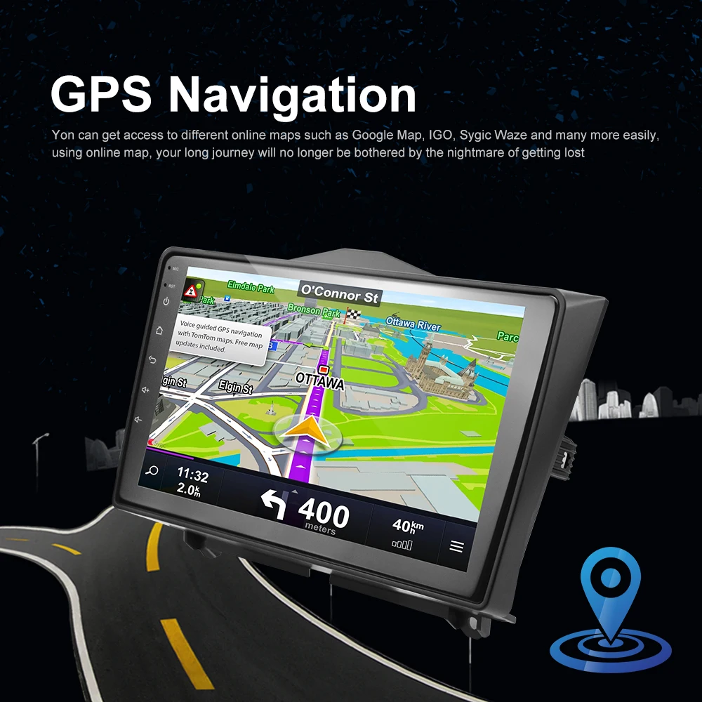 Автомобильный мультимедийный видеоплеер Podofo 2din 9 дюймов Android 1 + 16 ГБ GPS Wi Fi IPS