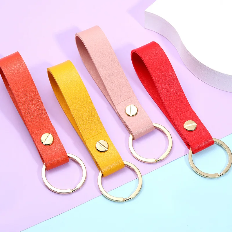 

2021 Fashion Pu Leather Keychain Car Accessories Small Gift Handmade Pendant Key Chain Simple Keyring