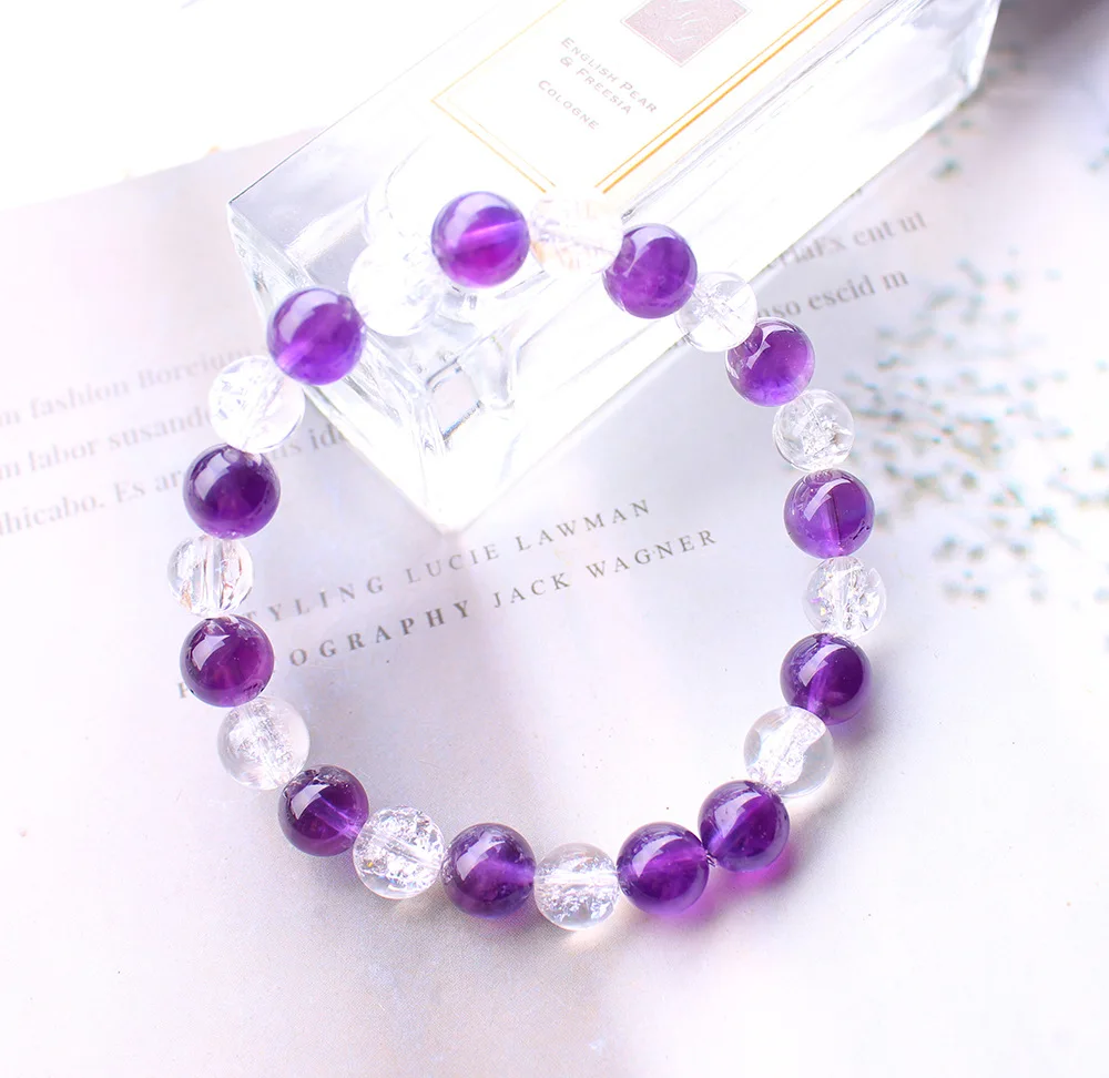 

Натуральный камень, аметист, поп-цветок, кристалл, сделай сам, эластичный браслет для женщин, очаровательные натуральные драгоценные камни, ...