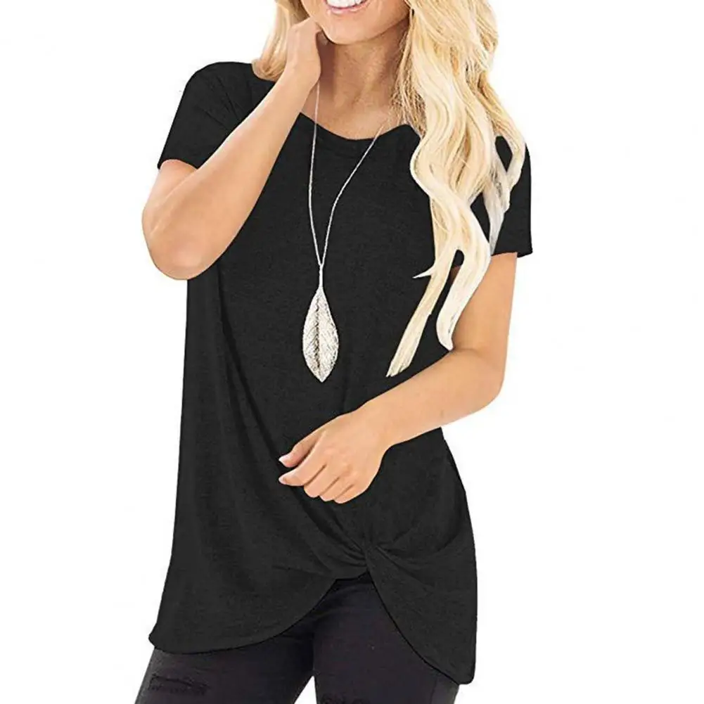 Женская износостойкая однотонная туника с круглым вырезом и коротким рукавом |